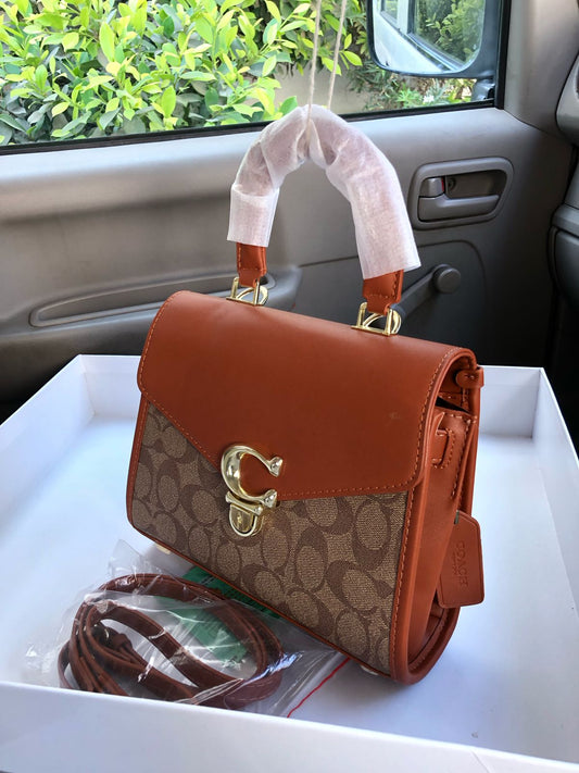 Coach Sammy Top Handle Bag Brown Leather Satchel Bag